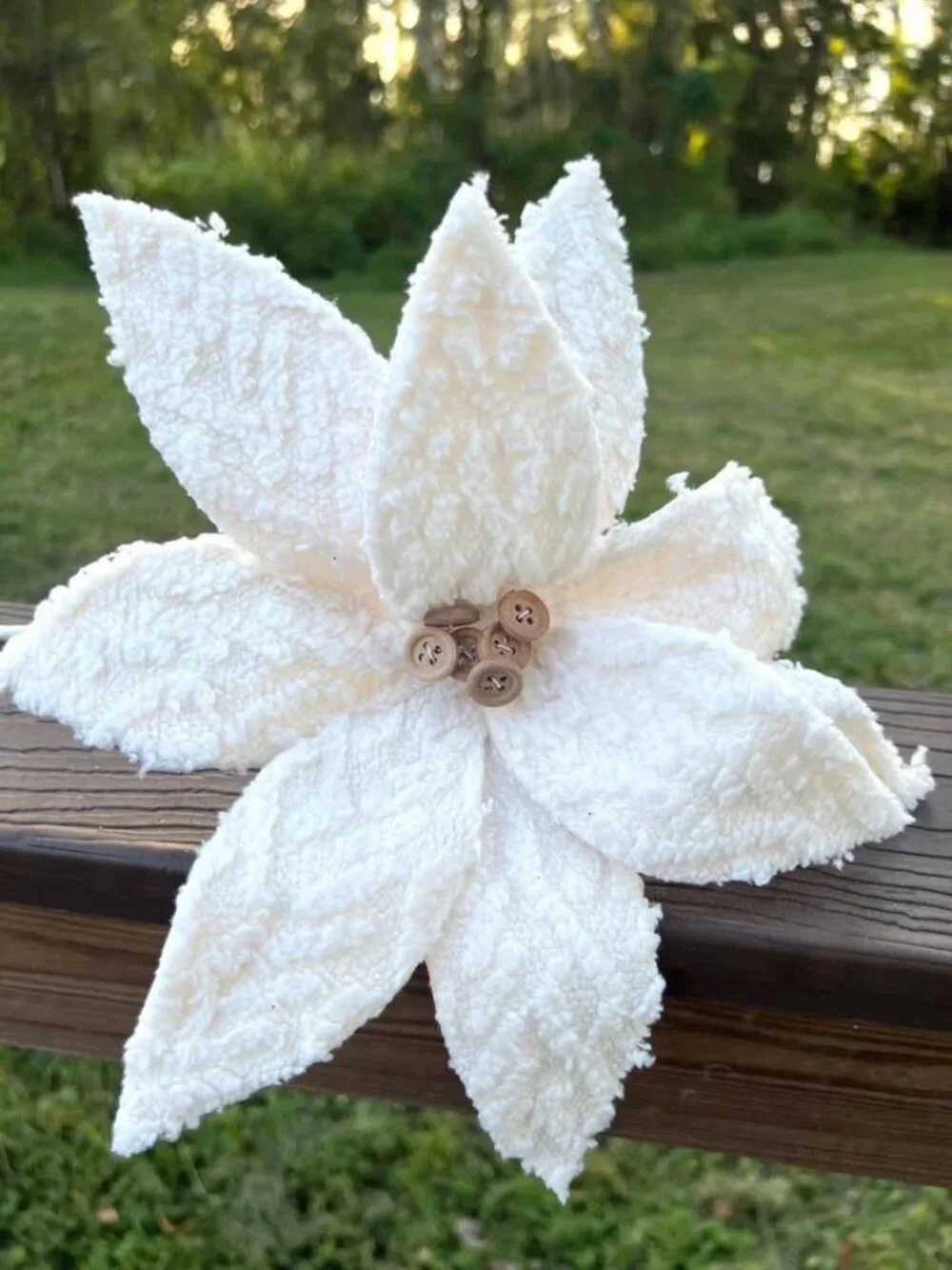 22 inch Winter Chalet White Poinsettia with Buttons Christmas Tree Accent Decor